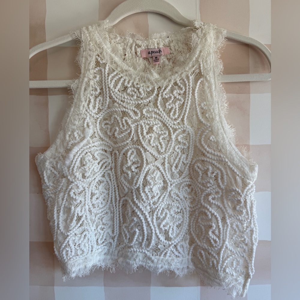 White Lace Detailed Cropped Tank Top